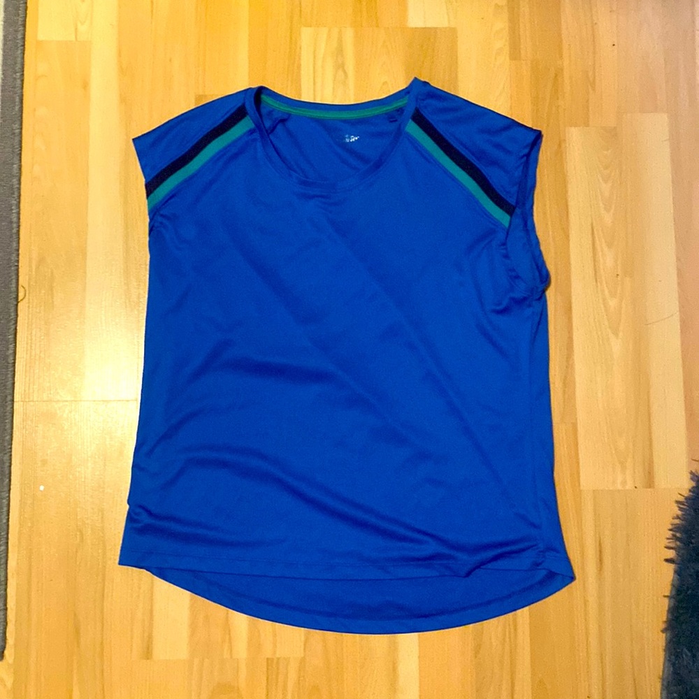 Blue and green muscle top style athletic top